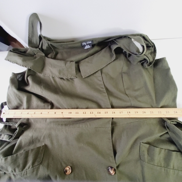 City Chic Linen Cotton Blazer Dress XXL/24 Olive Green Double-breasted Pockets - Picture 10 of 15